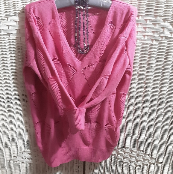 PINK OPEN KNIT SWEATER - Picture 1 of 4